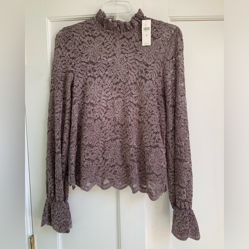 NWT Anthropologie taupe lace sweater with snap in cami